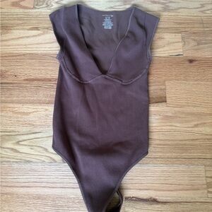 Free People Chocolate Ribbed Bodysuit
